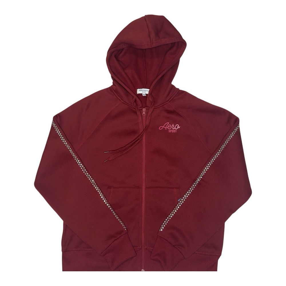 NWT Aeropostale SPORT Burgundy Zip-Up with Sparkle Detail